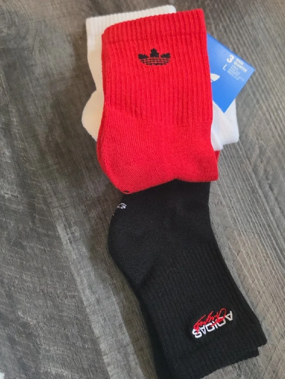 adidas Men’s 3-Pack Crew Socks - White with Red and Black Trim